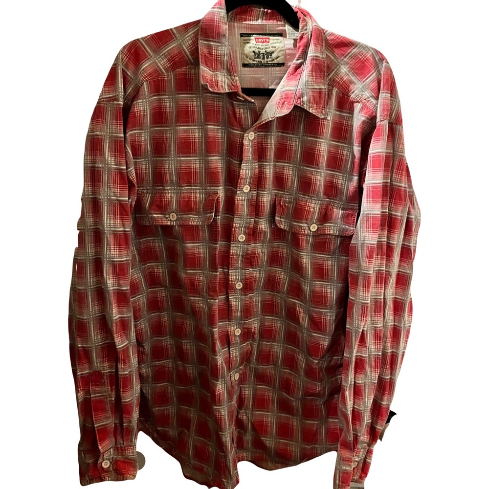 Classic Levi's Men’s Unisex Long Sleeved Red Plaid Button-Up Shirt Size XL